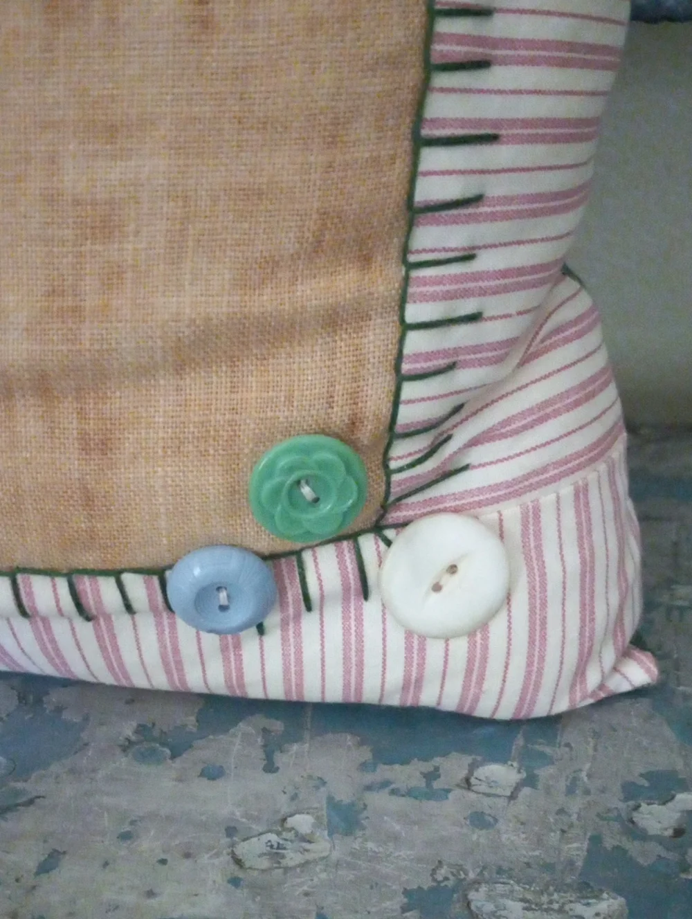 Handmade Merry Christmas Button Tree Pillow - Pink Holiday Accent